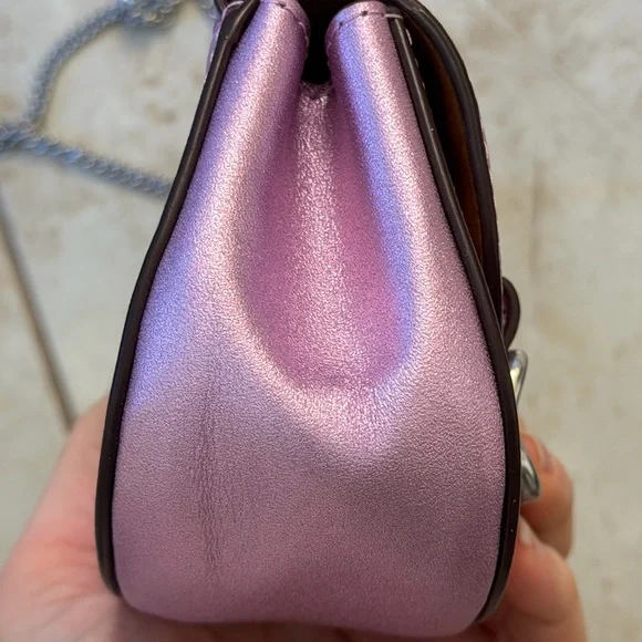 Coach Morgan Card Case with Crossbody Chain – Metallic Lilac (Style CP245) - Picture 5 of 11